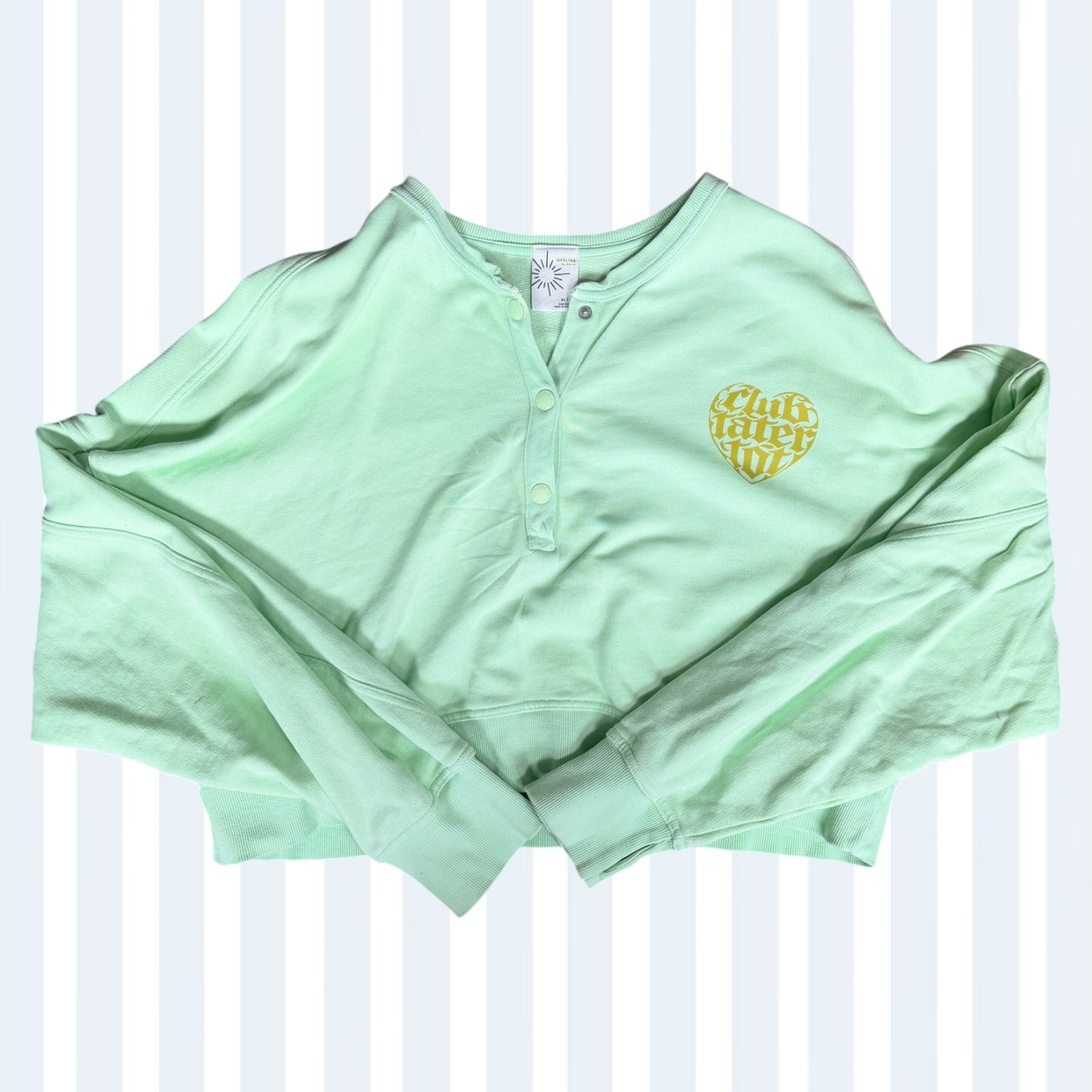 CTT Mint Green Henley Cropped Sweatshirt L