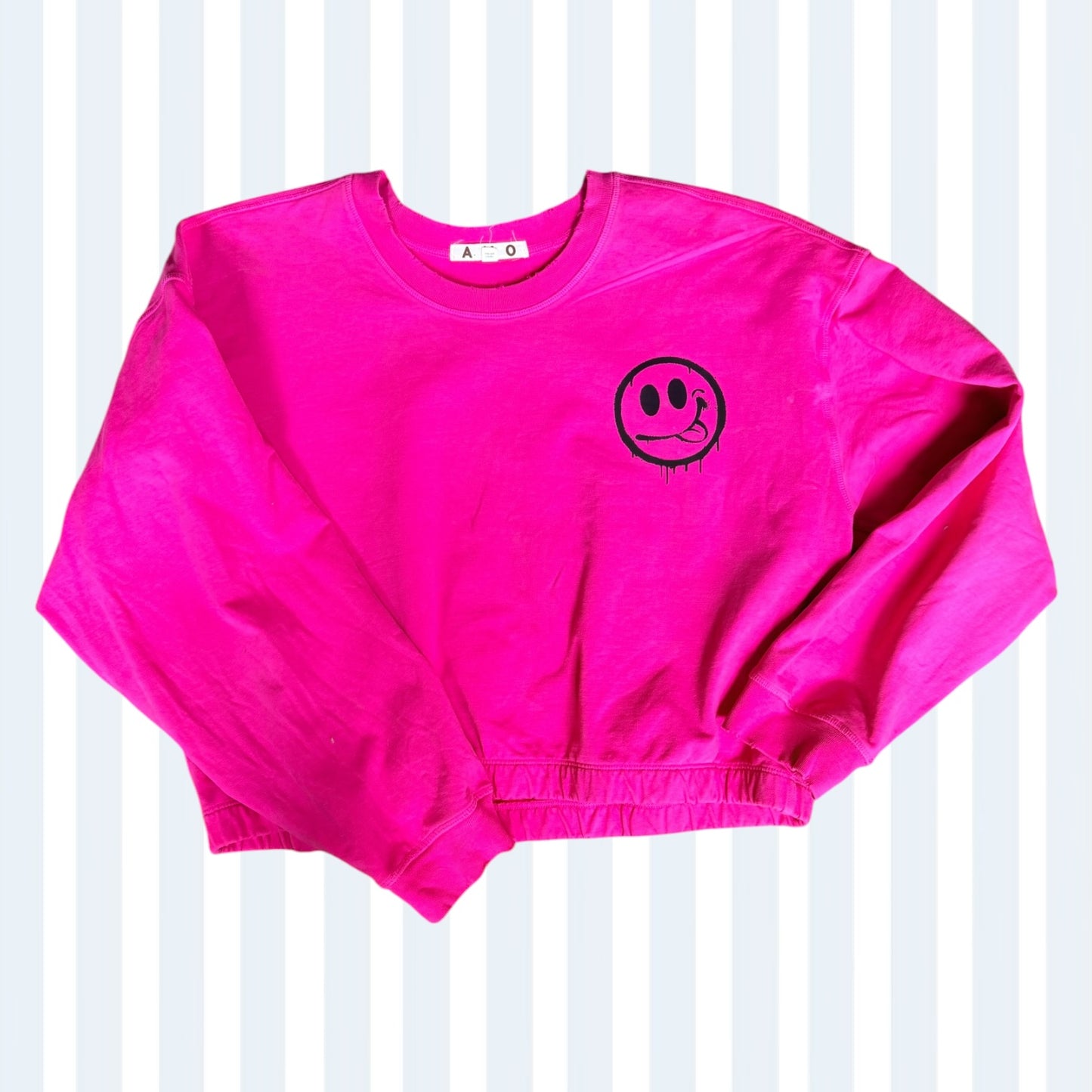 CTT Hot Pink Drip Smiley Cropped Sweatshirt L