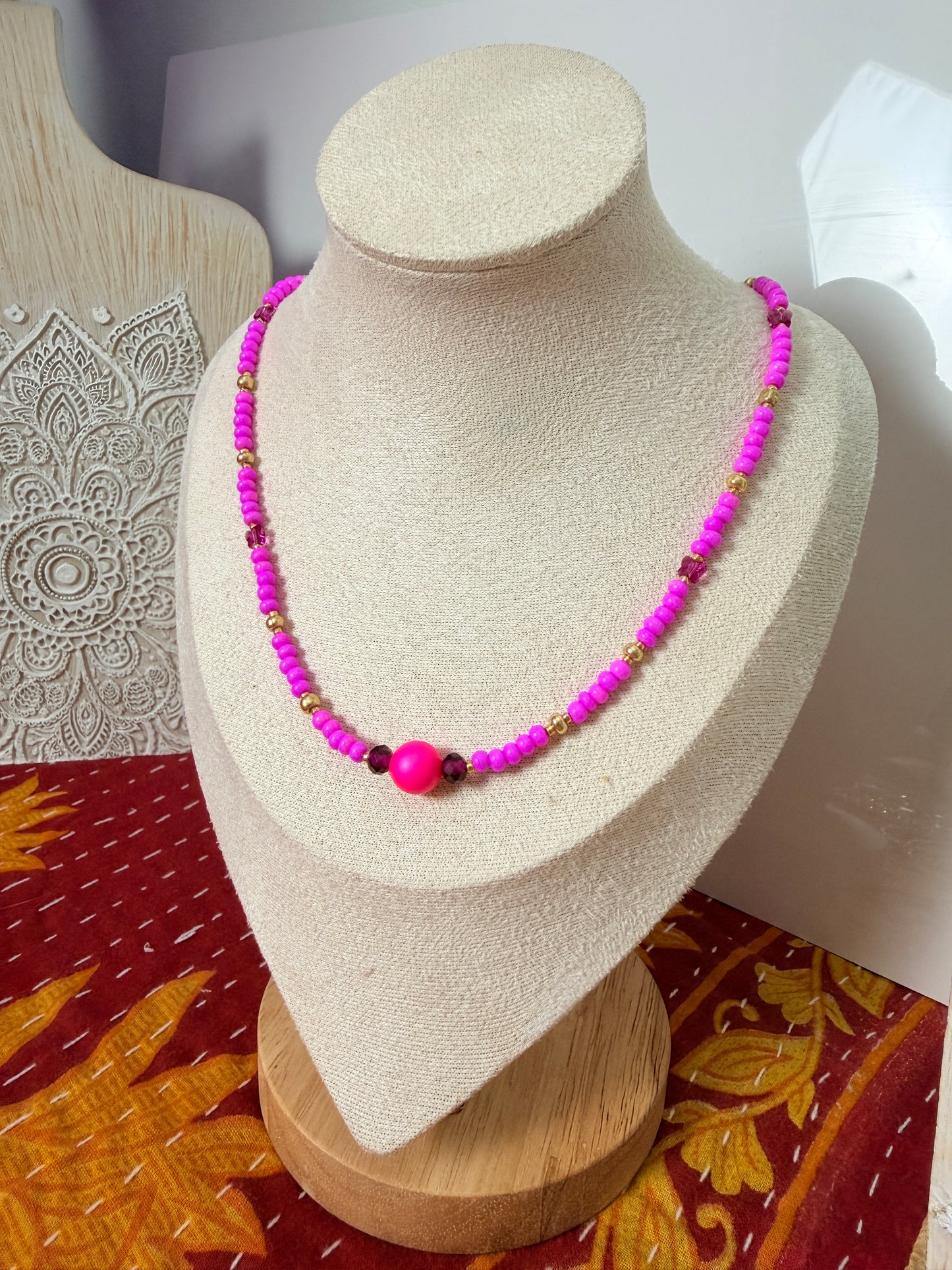 Pink Butterfly Handbeaded Necklace