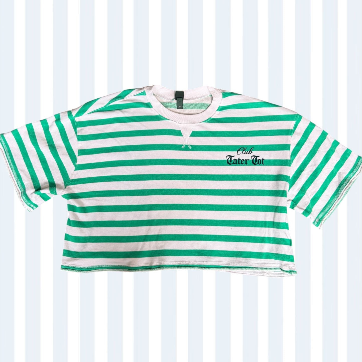 CTT Green and White Striped Cropped Sweatshirt XXL