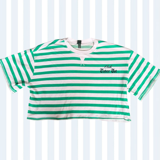 CTT Green and White Striped Cropped Sweatshirt XXL