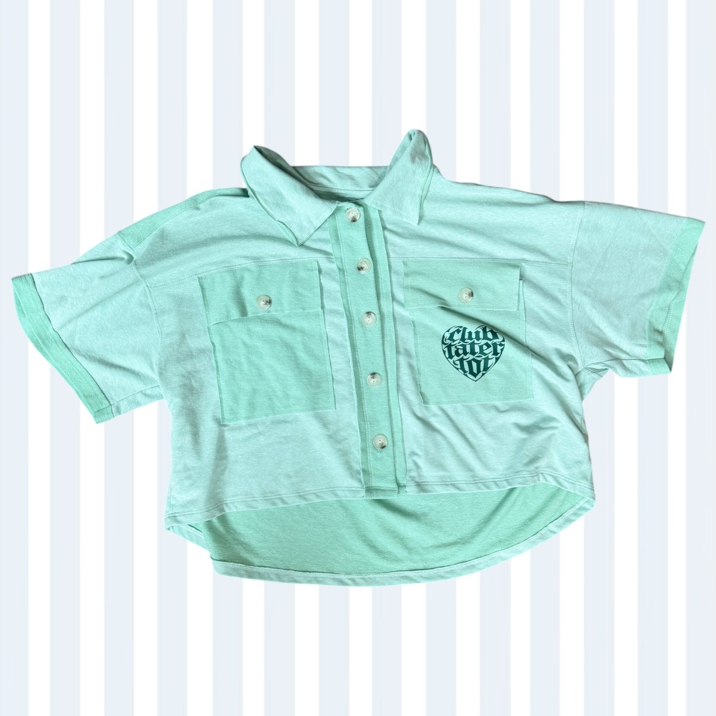 CTT Mint Green Button-Up Cropped Shirt L