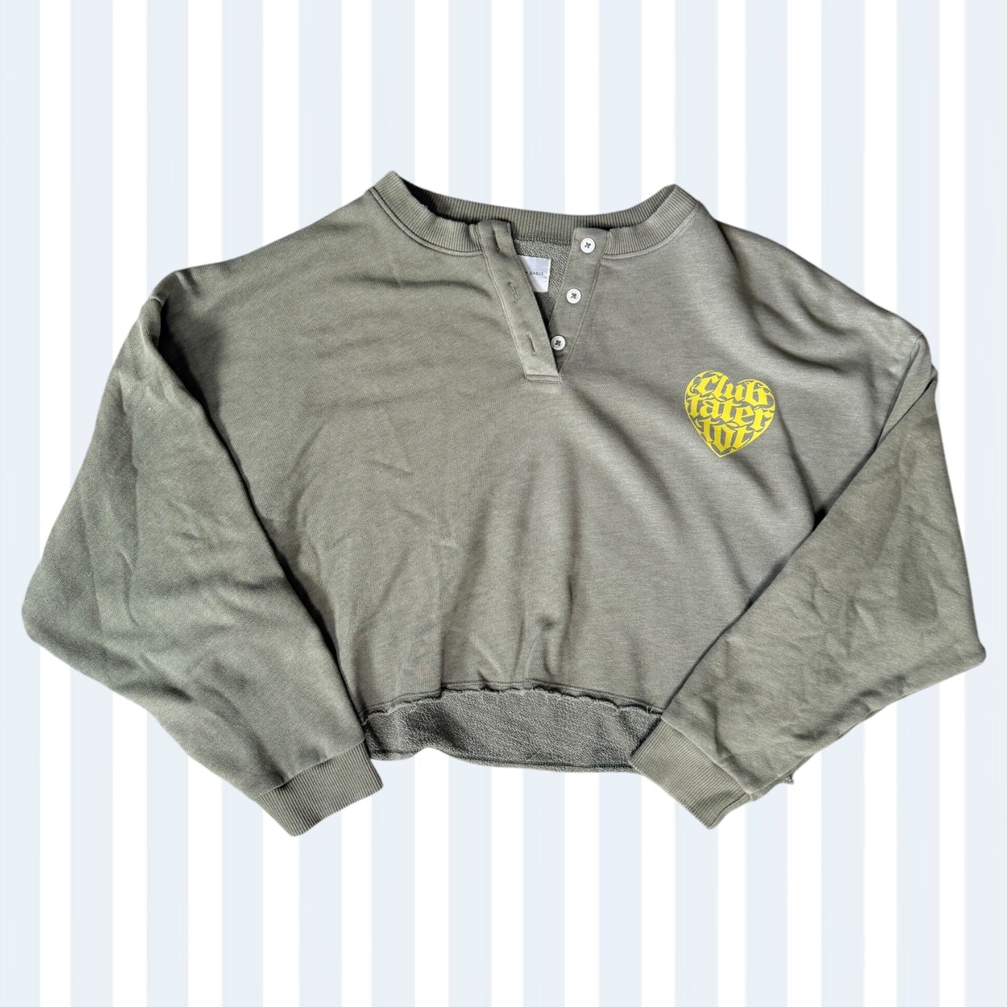 CTT Olive Green Henley Cropped Sweatshirt L