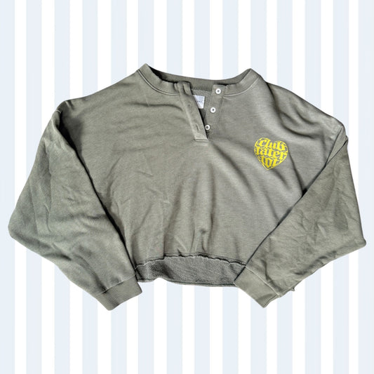CTT Olive Green Henley Cropped Sweatshirt L